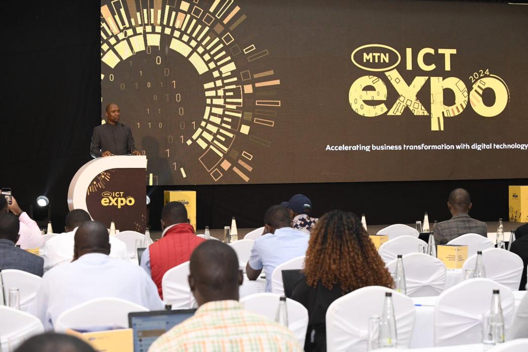 MTN Ugada General Manager of Enterprise Business Unit, Ibrahim Senyonga giving opening remarks at the MTN ICT Expo. (PHOTO: MTN Uganda)