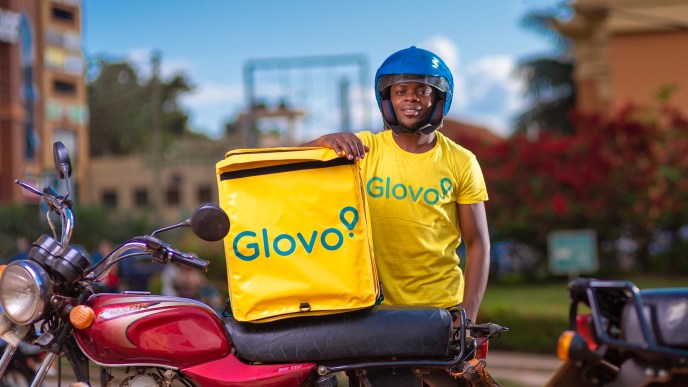 A Glovo rider pictured after delivering to a customer in Kampala. (COURTESY PHOTO)