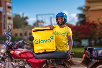 A Glovo rider pictured after delivering to a customer in Kampala. (COURTESY PHOTO)