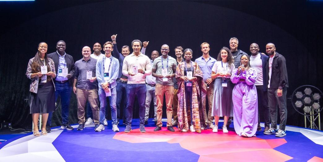 Startup founders pose for a group photo with their accolades after emerging as winners from their respective categories at the AfricArena Grand Summit in Cape Town, South Africa. Courtesy Photo