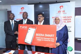 In Pictorial (L-R): Public and Corporate Communications Manager at Airtel Uganda; David Birungi, Head of Information Technology and Security at UCC; Michael Bamwesigye, Airtel Uganda’s MD; Manoj Murali, and Customer Experience Director at Airtel Uganda, Joweria Nabakka unveil a new solution that allows Airtel customers monitor their data usage.