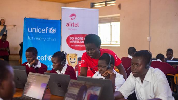 Demonstrating the integration of technology into learning of a class session at St. Marys Asumputa Girls in Adjumani. COURESTY PHOTO