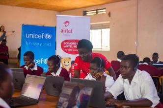 Demonstrating the integration of technology into learning of a class session at St. Marys Asumputa Girls in Adjumani. COURESTY PHOTO