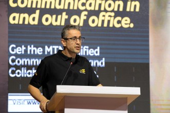 MTN Uganda Chief Technical Information Officer (CTIO), Ali Monzer, speaking at the MTN ICT Conference at Kabira Country Club.