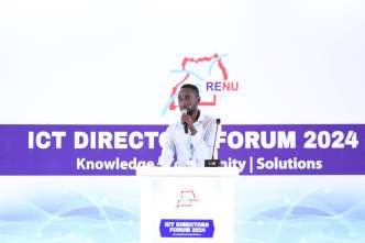 Ambrose Ahurra, Network Engineer at Simplifi Networks speaking at the ICT Directors Forum organized by the Research and Education Network for Uganda (RENU). COURTESY PHOTO