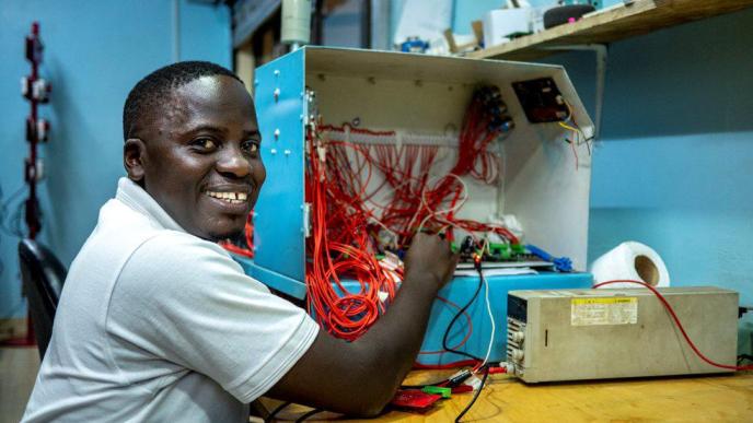 Anatoli Kirigwajjo, developer of YUNGA, a local digital security network that connects neighbors to each other and police within a 20km radius via a physical device to provide security at a low cost. (COURTESY PHOTO)