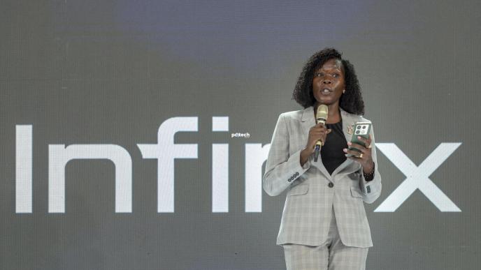 State Minister of Finance for Investment and Privatization, Hon. Anite Evelyn speaking at the launch of the Infinix NOTE 40 series at Four Points by Sheraton. PHOTO: PC Tech Magazine