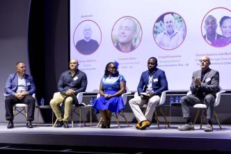 Panelists (L-R): Craig Rosewarne, Camaren Peter, Martha Sunda, and Dennis Ratemo discuss various aspects of the online safety challenges faced in Africa during the launch of the Africa Online Safety Platform in Johannesburg, South Africa on Feb. 6th, 2024. Discussion was moderated by Tanner Methvin (extreme right); Director of Impact Amplifier. COURTESY PHOTO