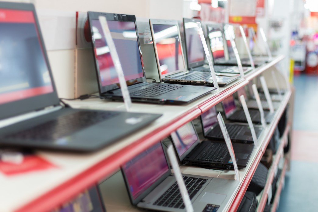 A display of laptop options in a computer store up for purchase. COURTESY PHOTO: