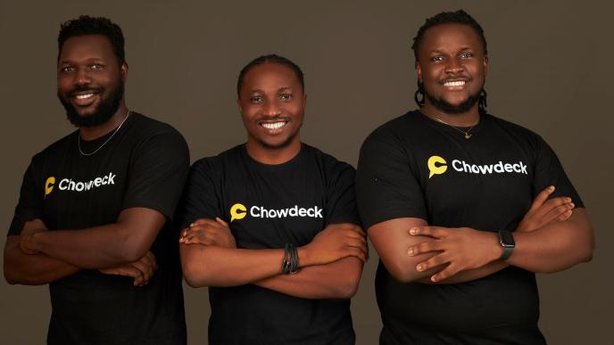 In pictorial (L-R): Chowdeck co-founders; Olumide Ojo, Lanre Yusuf, and Femi Aluko. Chowdeck is an on-demand delivery service in Nigeria that allows consumers to buy food and deliver it to their doorstep in 30 minutes, on average. COURTESY PHOTO / Chowdeck