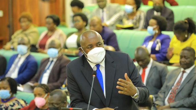 Minister of ICT and National Guidance, Hon. Chris Baryomunsi during a Parliament to pass the Computer Misuse (Amendment) Bill, 2022 privately moved by Hon. Muhammad Nsereko. (COURTESY PHOTO)