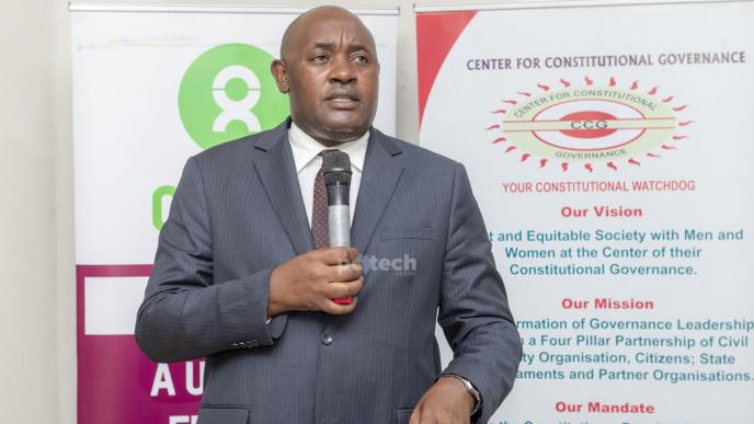 Dr. Chris Baryomunsi, Minister of ICT and National Guidance speaking at the launch of the ReCIPE Project, an initiative of Oxfam and the Center for Constitutional Governance at Fairway Boutique Hotel in Kampala. PHOTO: PC Tech Magazine