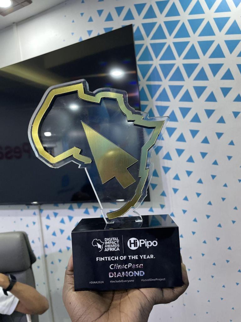 ClinicPesa wins Fintech of the year Diamond award at the DIAA 2024. PHOTO: ClinicPesa/via LinkedIn