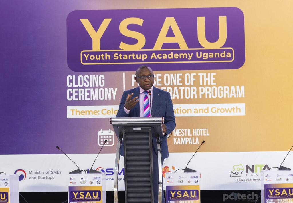 Collin Mugasha, Director of e-government services at NITA Uganda speaking at the YSAU closing ceremony. PHOTO: PC Tech Magazine