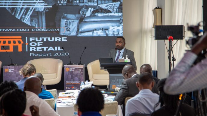 CK Japheth; The Innovation Village Team Lead speaking at the launch of the Thought of Leadership report on ‘Future of Retail’ in Uganda. Courtesy Photo