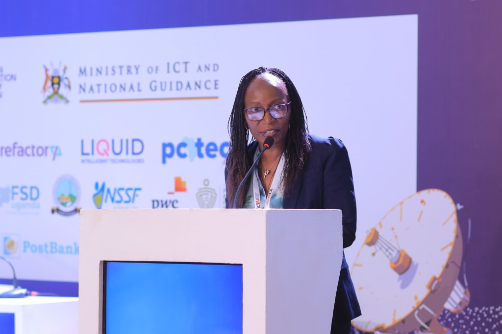 ICTAU's Board Chairperson Ms. Elizabeth Ntege speaking at the inaugural ICT National Summit in Kampala, Uganda at Serena Hotel. Courtesy Photo