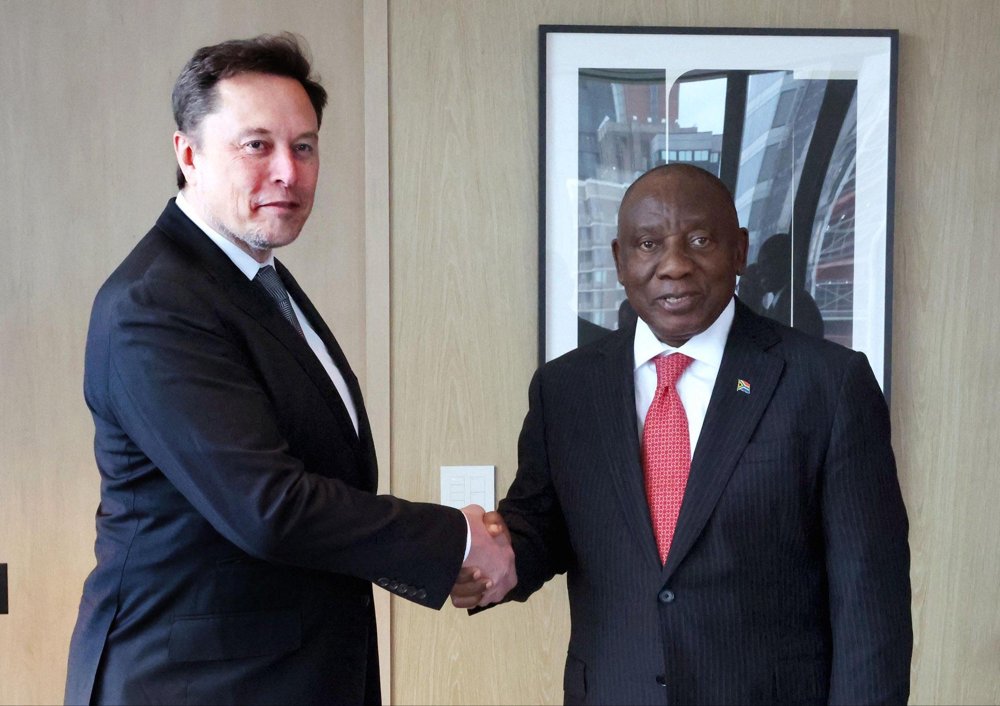 Elon Musk and South African President H.E. Cyril Ramaphosa. Courtesy Photo/via X