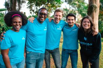 Emata Team (IN PICTORIAL left to right): Lillian Nassanga Musoke, CPO, Davis Agaba, CTO, Bram Willem van den Bosch, CEO, Emre Ozmen, CFO/COO, and Maren Hald Bjorgum, CCO. COURTESY PHOTO / Emata