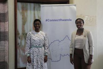 Hon. Paula Ingabire (right), Minister of ICT and Innovation of Rwanda and Ms. Irene Ochem, Founder & CEO of AWIEF, pose for a photo while at the Ministry of ICT and Innovation, Kigali, Rwanda. (Courtesy Photo)