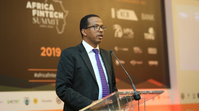 H.E. Dr. -Ing Getahun Mekuria, Minister of Innovation & Technology, Ethiopia speaking at the Africa Fintech Summit in Addis Ababa in November last year. Courtesy Photo: Africa Fintech Summit