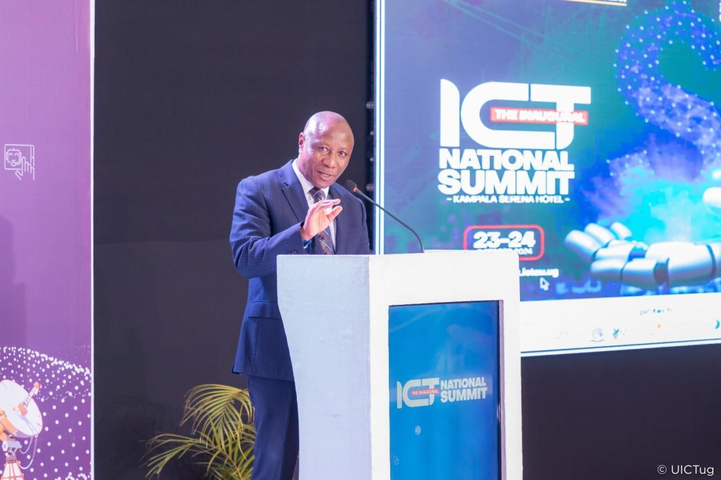 Hon. Godfrey Kabbyanga Baluk; Minister of State for National Guidance giving keynote speech at the inaugural ICT National Summit before officially opening it. Courtesy Photo