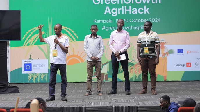 At the Green Growth Hackathon, innovators were tasked to create sustainable digital solutions for a greener future including eco-friendly farming, and food security. (Pictured) One of the 31 teams pitching. PHOTO: National ICT Innovation Hub