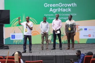 At the Green Growth Hackathon, innovators were tasked to create sustainable digital solutions for a greener future including eco-friendly farming, and food security. (Pictured) One of the 31 teams pitching. PHOTO: National ICT Innovation Hub