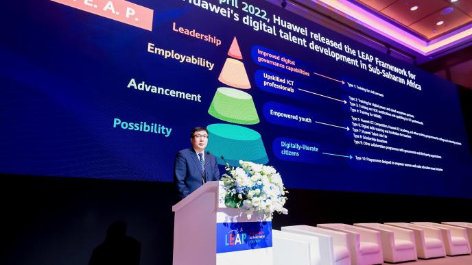 Hover Gao, President of Huawei Sub-Saharan Africa speaking at the LEAP Summit 2024 in Shanghai. PHOTO: Sadal Jiang