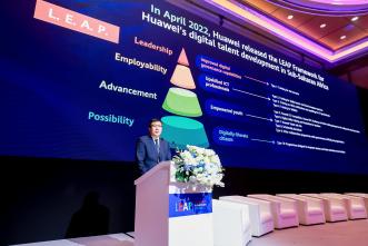 Hover Gao, President of Huawei Sub-Saharan Africa speaking at the LEAP Summit 2024 in Shanghai. PHOTO: Sadal Jiang