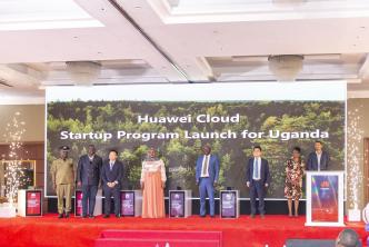 Rt. Hon. Rukia Nakaddama (4th from left); 3rd Deputy Prime Minister of the Republic of Uganda poses for a group photo with other delegates after launching the Huawei cloud startup program. PHOTO: PC Tech Magazine