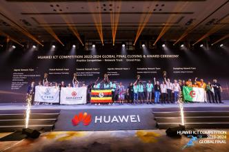 Students from Gulu University and Muni University (with the Uganda flag) who represented Uganda at the Huawei ICT Competition 2023/24 in China win the grand prize in Network Track. COURTESY PHOTO / Huawei