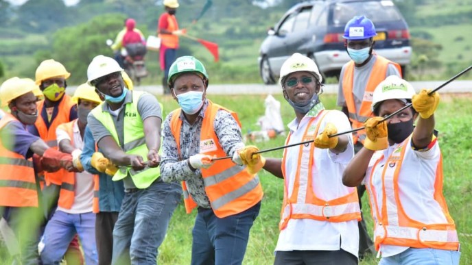 NITA Uganda Executive Director, Dr. Hatwib Mugasa (2nd from front) along with the NITA team and some Government officials commissioning the Last Mile Project. Photo by | Kulu Erick