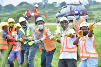 NITA Uganda Executive Director, Dr. Hatwib Mugasa (2nd from front) along with the NITA team and some Government officials commissioning the Last Mile Project. Photo by | Kulu Erick