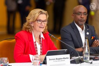 International Telecommunication Union (ITU) Secretary-General, Doreen Bogdan-Martin addressing the guests and press at the opening ceremony of the ITU Global Symposium for Regulators, in Kampala, Uganda, at the Speke Resort and Convention Centre, Munyonyo. PHOTO: via X, @ITUSecGen