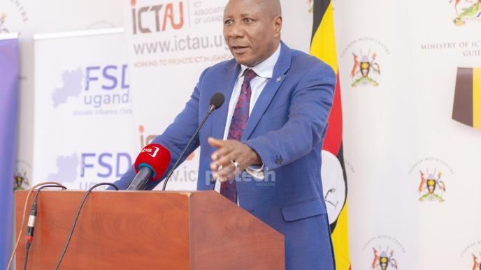 Minister of State for National Guidance; Hon. Kabbyanga Godfrey Baluku addressing the press at the launch of the Inaugural ICT National Summit. PHOTO: PC Tech Magazine