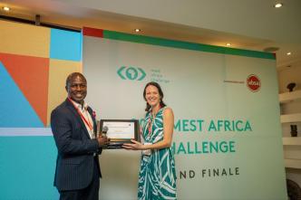 Lauren Anderson, Co-founder and CEO of Koa Academy receives a certificate of recognition after their startup wins the 2023 MEST Africa Challenge in Accra, Ghana. COURTESY PHOTO / MEST Africa via X (twitter)