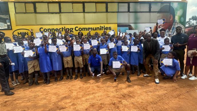 Pupils from the Uganda School for the Deaf happily pose with their certificates after completing a weeks training in ICT courtesy of MTN Uganda to thrive in a digital era.