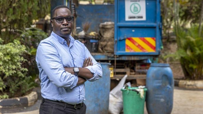 The founder of Yo-Waste, Martin Tumusiime, poses for a portrait on October 17, 2023 in Kampala, Uganda. Tumusiime was among the runners up of the 2024 Africa Prize for Engineering Innovation and received a grant of $19,000 for his innovation Yo-Waste. PHOTO: Luke Dray/GGImages/ProofAfrica