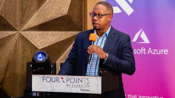 Michael Mukasa, CEO Liquid Intelligent Technologies Uganda speaking at the launch of the Microsoft Azure Stack in Uganda. COURTESY PHOTO