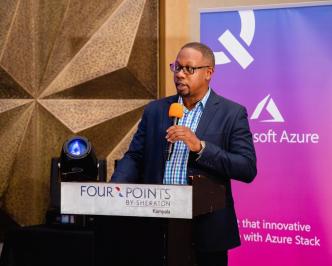 Michael Mukasa, CEO Liquid Intelligent Technologies Uganda speaking at the launch of the Microsoft Azure Stack in Uganda. COURTESY PHOTO