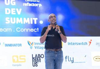 Refactory Academy, Executive Director, Michael Niyitegeka speaking at the end of the UG Dev Summit. PHOTO: PC Tech Magazine