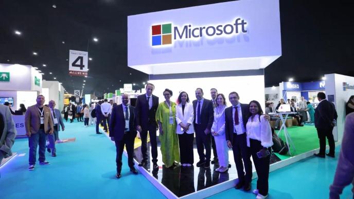 Lillian Barnard (3rd from left), Microsoft Africa President with officials delegates pose for a group photo at GITEX Africa in Marrakech, Morocco on Wednesday, May 29th, 2024.