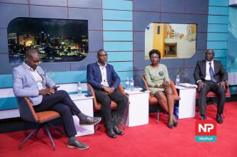 The Ministry of ICT and National Guidance officials (R-L): Michael Ocero; Asst. Commissioner E-Services, Shirley Gladys Nakyejwe; Senior IT Officer, and Amos Mpungu; Principle IT Officer with moderator Ben Mwine (extreme left) hosted at NBS's Monday Special talk show to highlight the achievements the ICT sector has had in the last five years. PHOTO: Nile Post