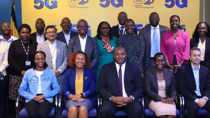 Picture moment with the Minister of ICT and National Guidance, Members of MTN Uganda and UCC's Executive Committee and top members after demonstrating MTN's 5G network.