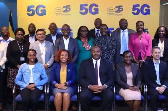 Picture moment with the Minister of ICT and National Guidance, Members of MTN Uganda and UCC's Executive Committee and top members after demonstrating MTN's 5G network.