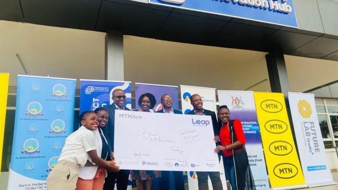 Partners of the MTN ACE Program pose for a group photo after launching the second phase of the MTN ACE Program at the National ICT Innovation Hub in Nakawa in Kampala.