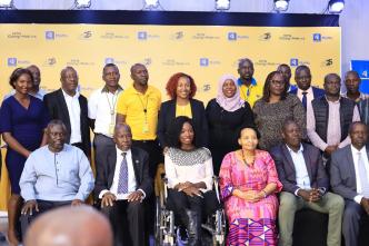 MTN Foundation's social initiative dubbed MTN Changemakers seeks to transform the lives of communities across Uganda. Pictured MTN Uganda CEO Sylvia Mulinge (5th from left in back row) with other officials and partners of the initiative.