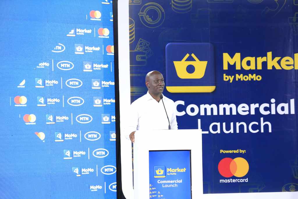 MTN Uganda's General Manager of Sales and Distribution; Joseph Bogere speaking at the launch of Market by MoMo.