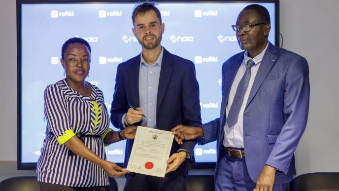 NALA COO, Nicolai Eddy (centre) receiving their International Money Transfer Operator (IMTO) licence. PHOTO: NALA/via LinkedIn