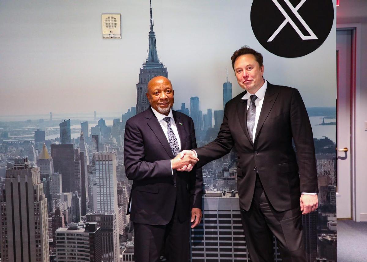 Elon Musk with H.E. Nangolo Mbumba, President of Nambia. Courtesy Photo/via X